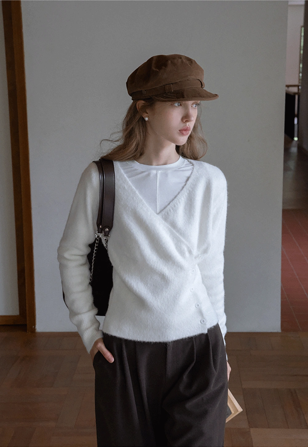 Womens White V-Neck Cardigan