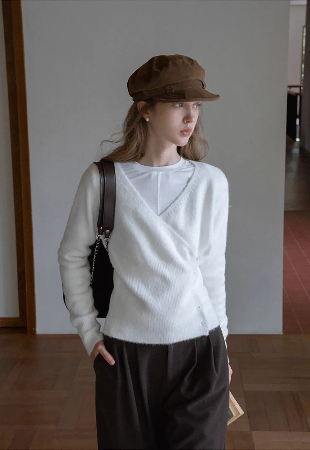 Womens White V-Neck Cardigan