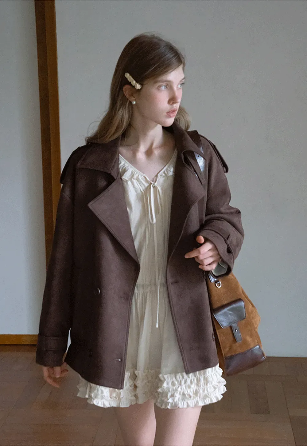 Double Breasted Suede Coat