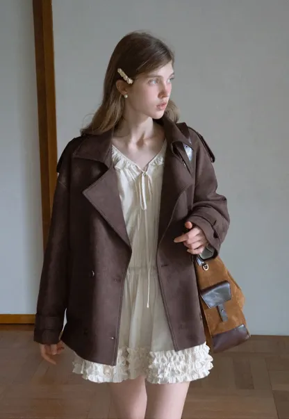 Double Breasted Suede Coat