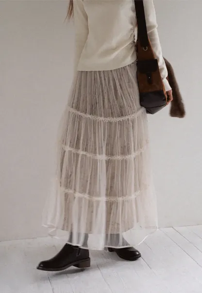 Women Romantic Layered Tulle Midi Skirt