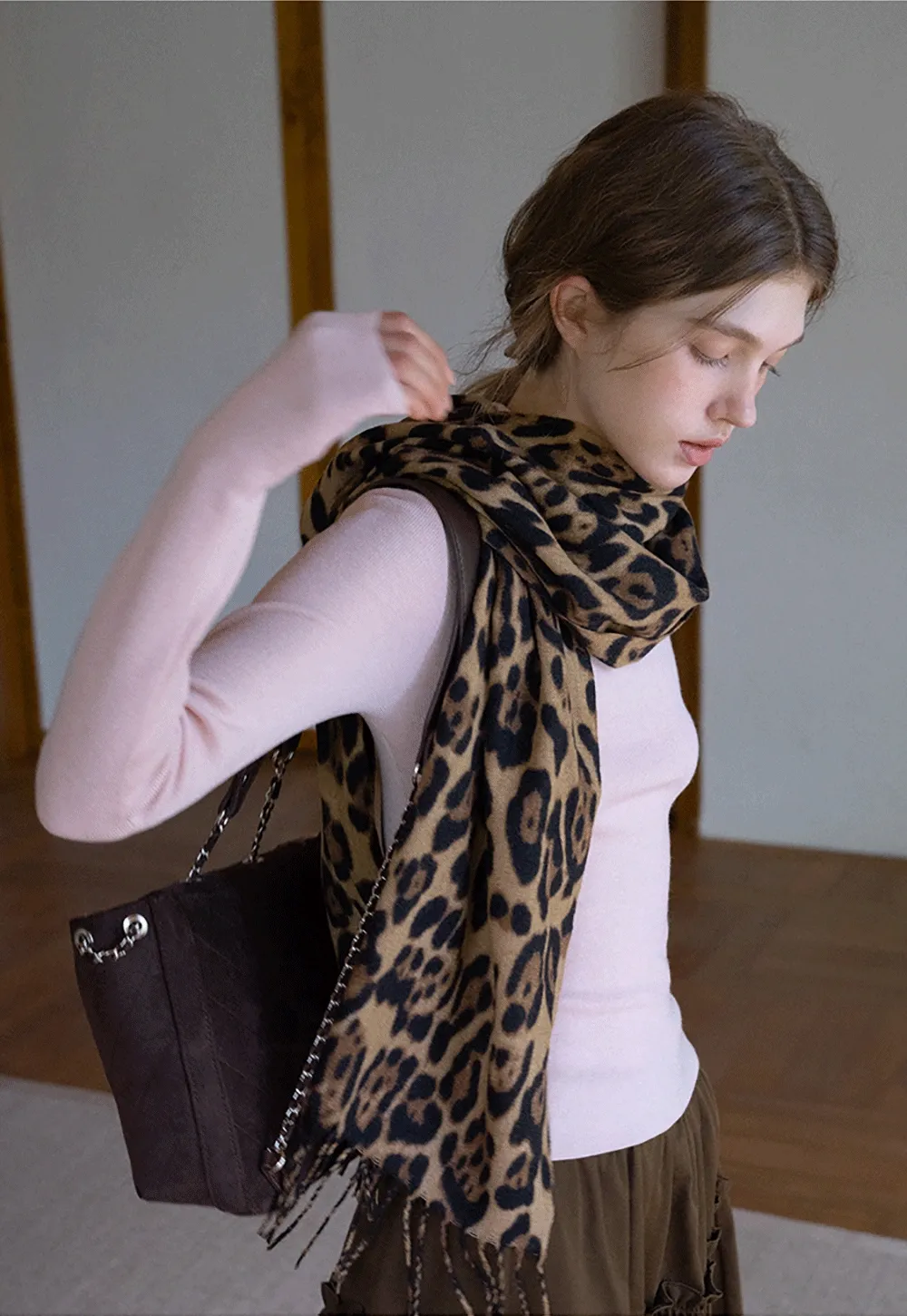 Leopard Print Tassel Scarf Warm Faux Cashmere
