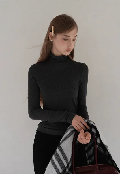 Women Soft Knit Turtleneck Slim Fit Shirt