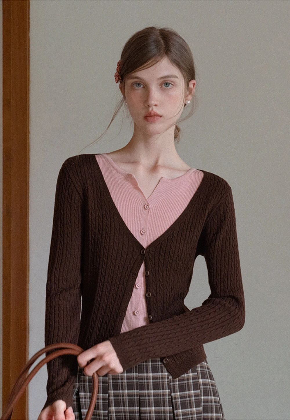 Two Tone Cable Knit Cardigan for Women