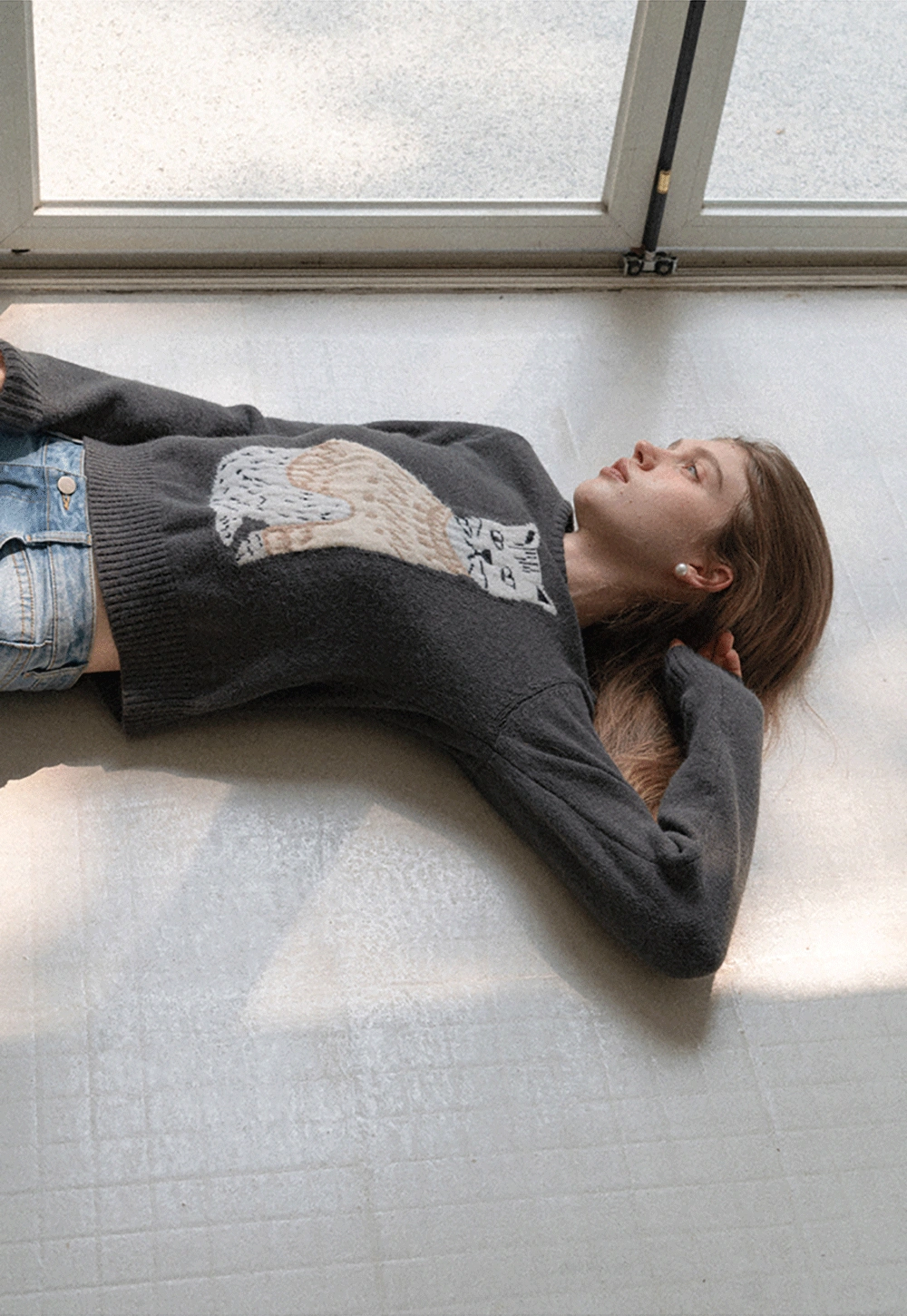 Women Cat Pattern Knit Sweater Cute Pullover Top