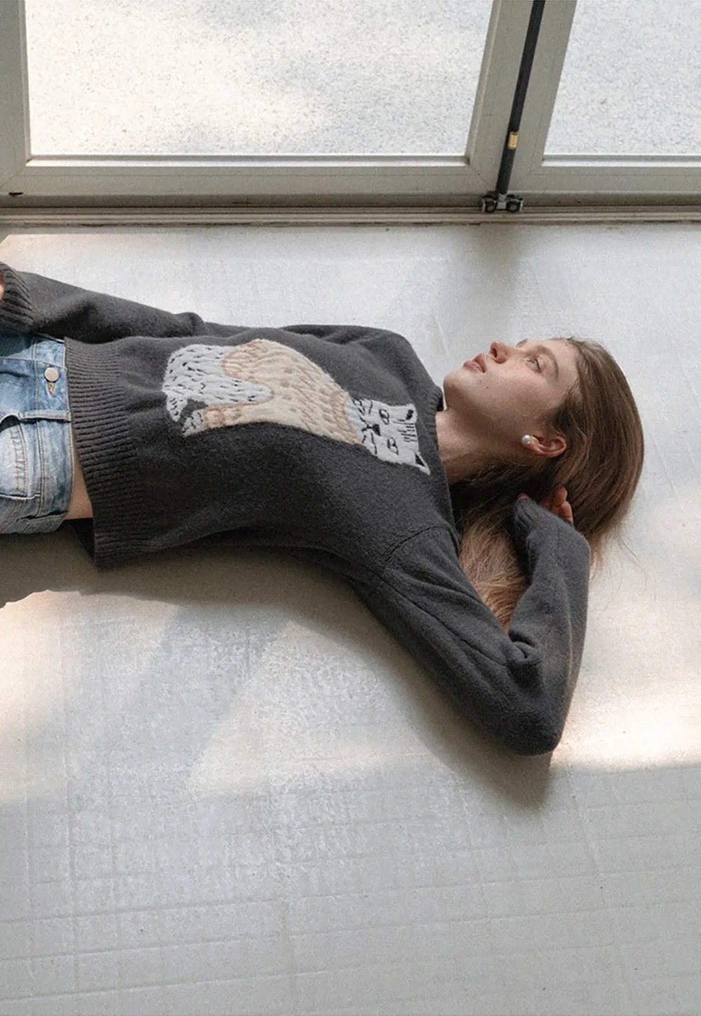 Women Cat Pattern Knit Sweater Cute Pullover Top