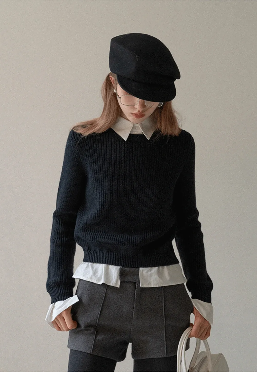 Layered Sweater with Shirt Collar