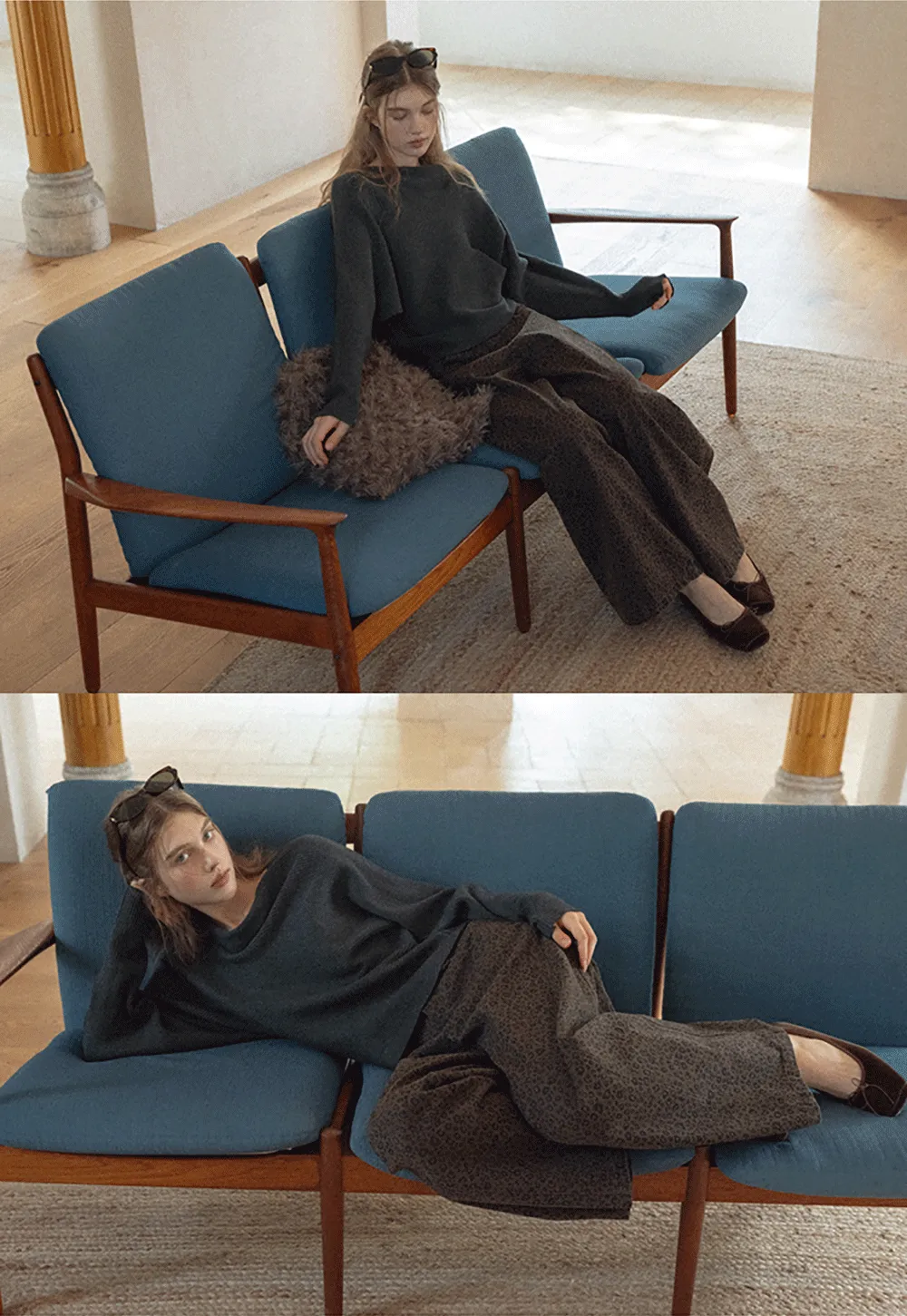 Ribbed Boat Neck Knit Sweater