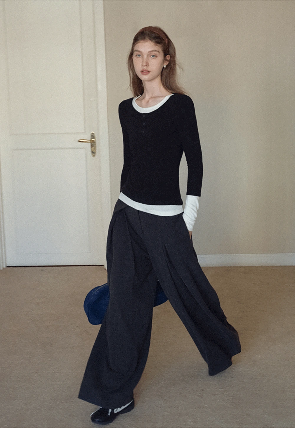 Womens Colorblock Long Sleeve Henley Top