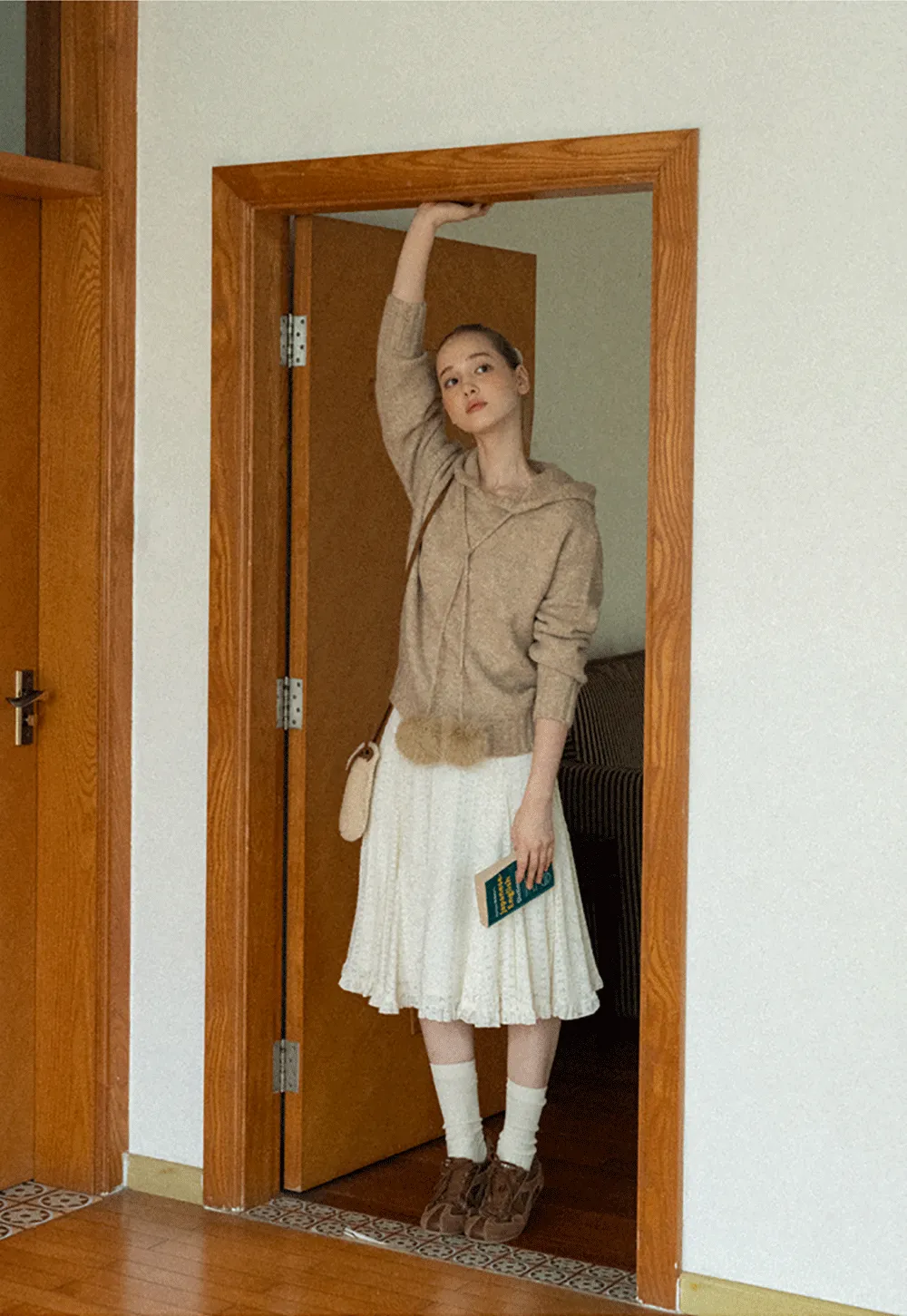 Pom-Pom Hooded Knit Sweater