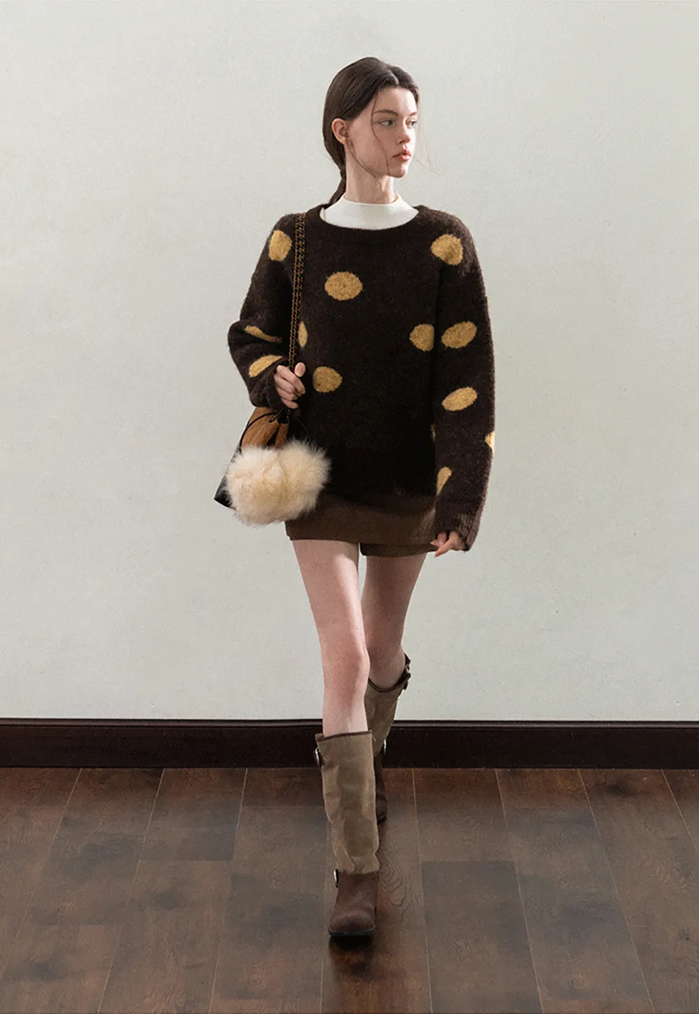 Fuzzy Polka Dot Knit Sweater