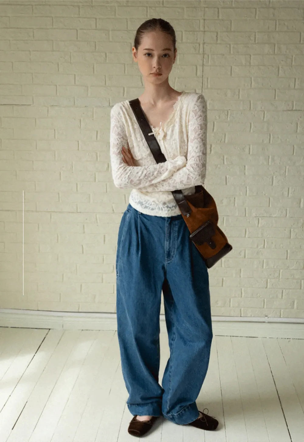 V-Neck Lace Jacquard Bow Top