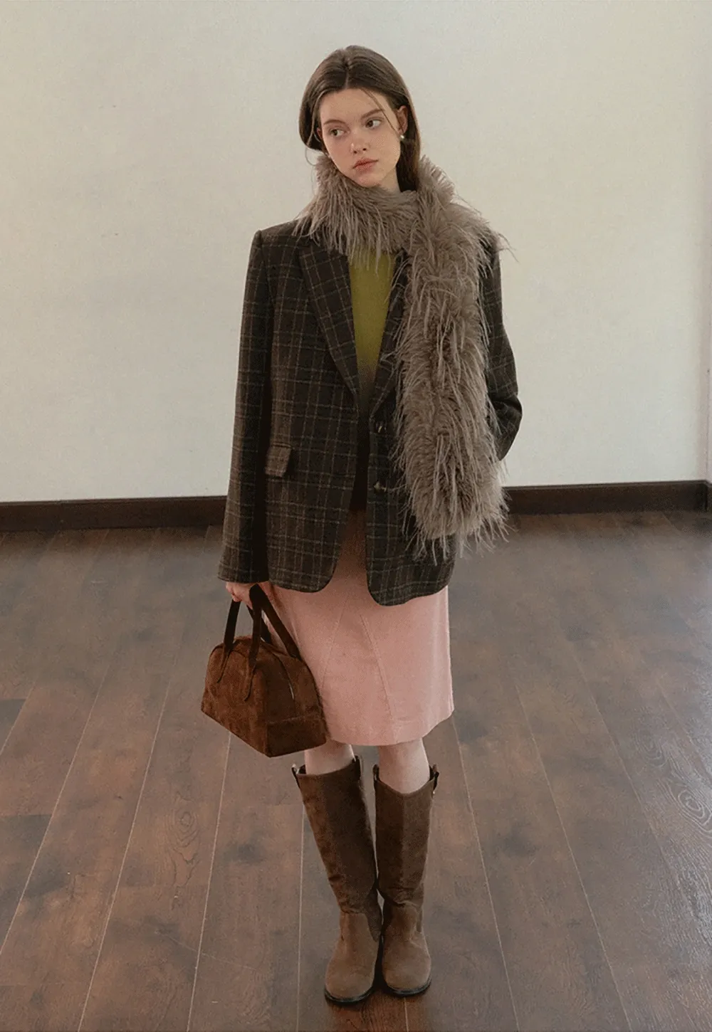 Women Classic Plaid Blazer Jacket for Office Wear