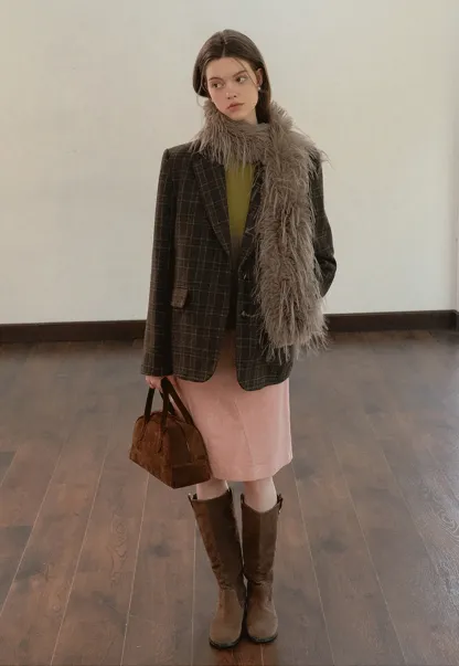 Women Classic Plaid Blazer Jacket for Office Wear