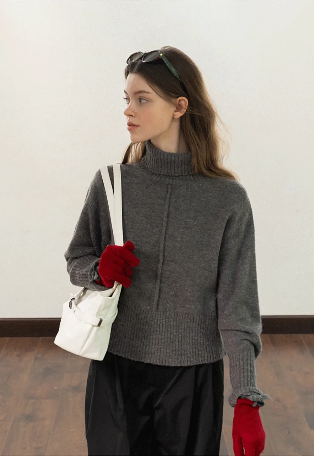 Center-Seam Turtleneck Crop Sweater