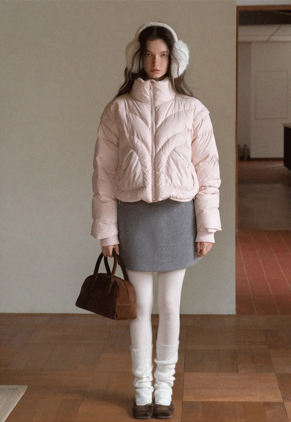 2-Way Short Puffer Jacket with Heart Pockets