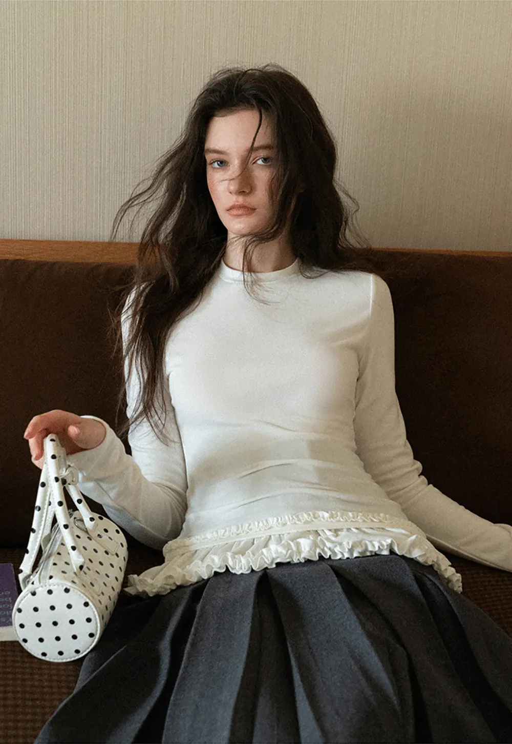 Ruffled Hem Long-Sleeve Tee