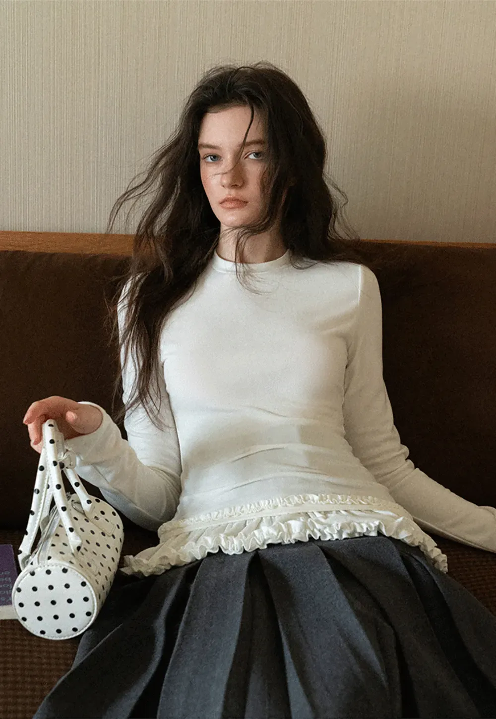 Ruffled Hem Long-Sleeve Tee