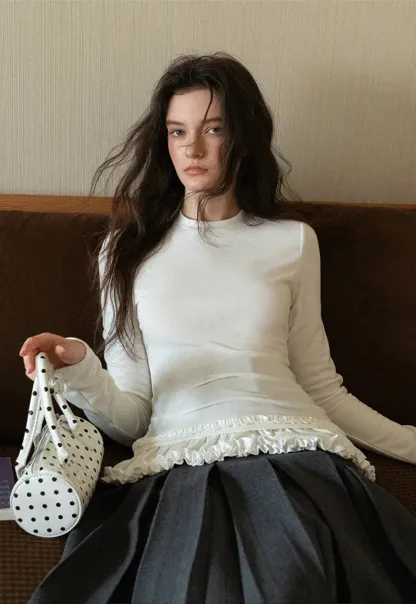 Ruffled Hem Long-Sleeve Tee