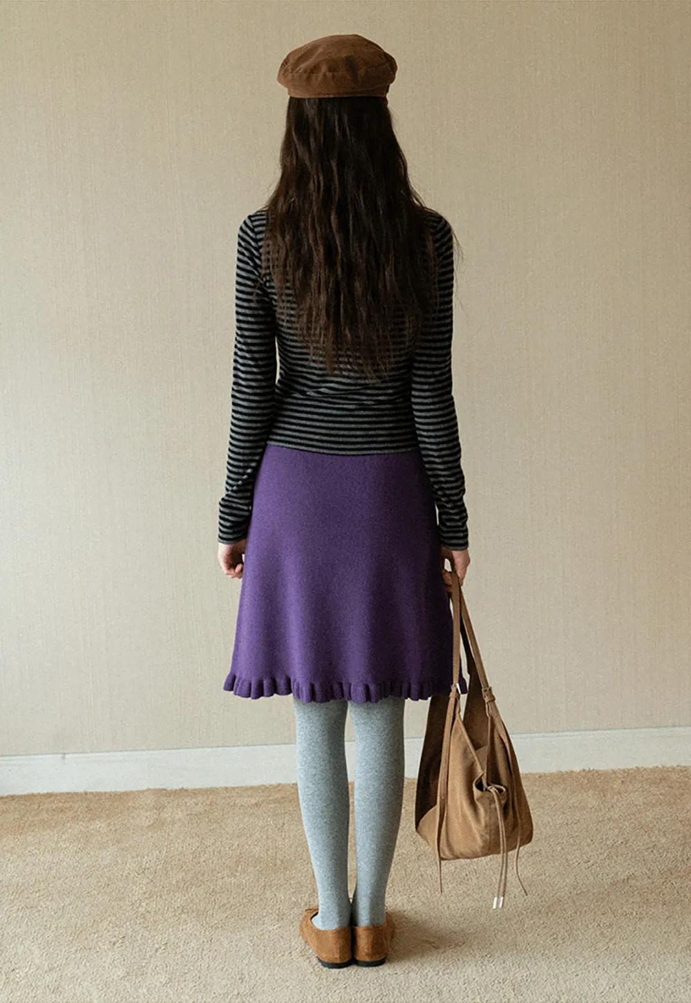 Striped Mock Neck Slim Long Sleeve Tee