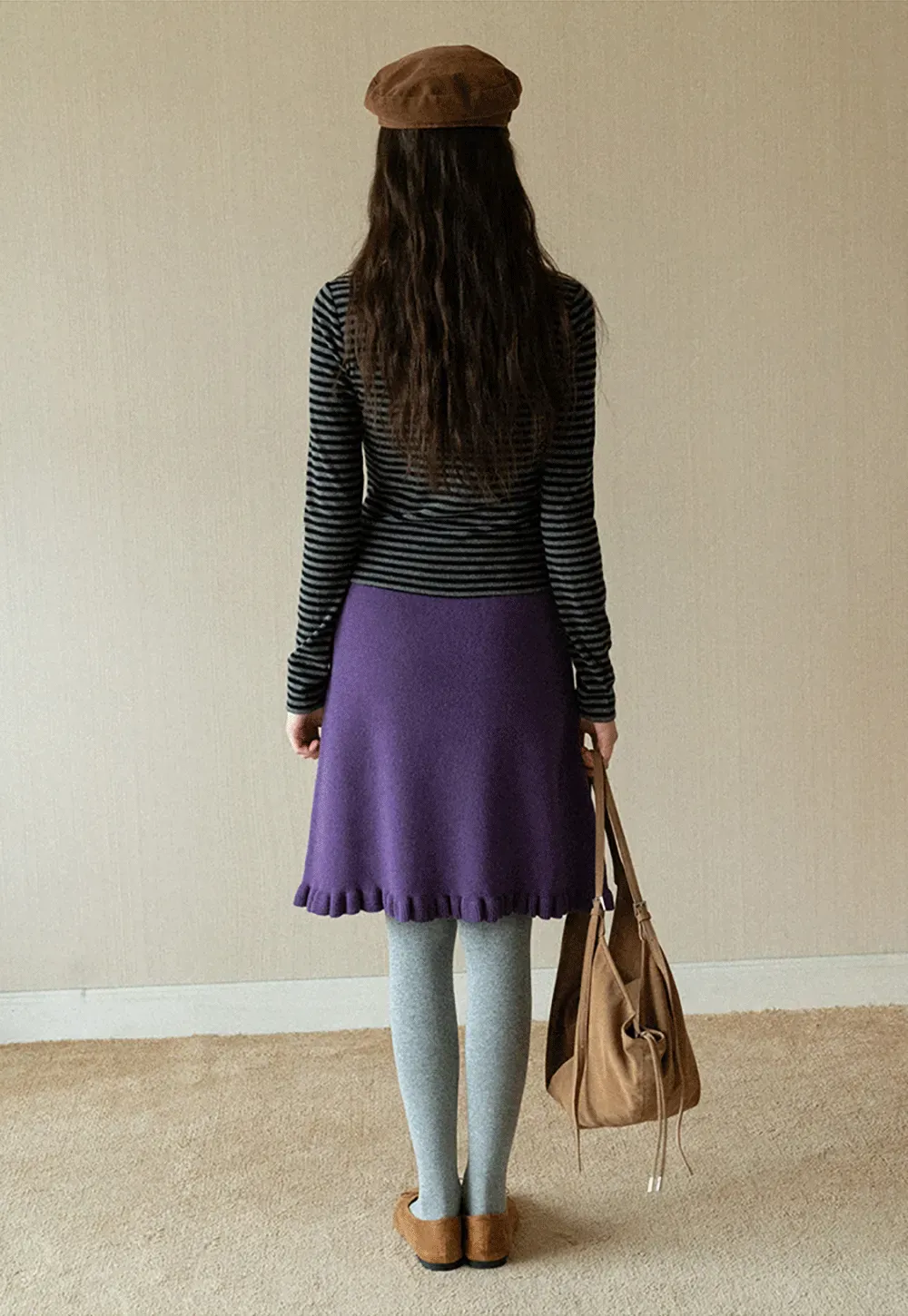 Striped Mock Neck Slim Long Sleeve Tee