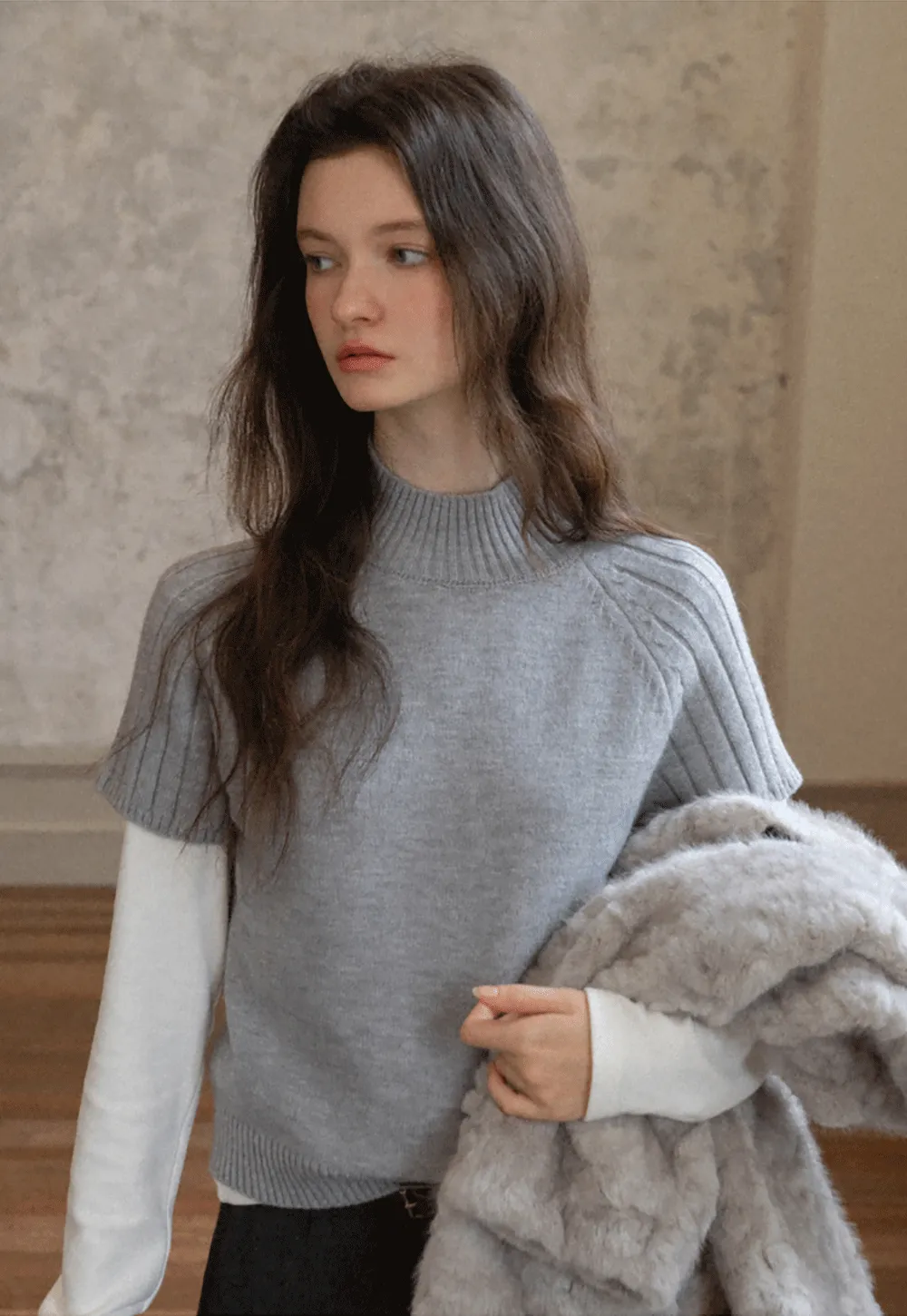 Olive Short Sleeve Mock Neck Knit Top