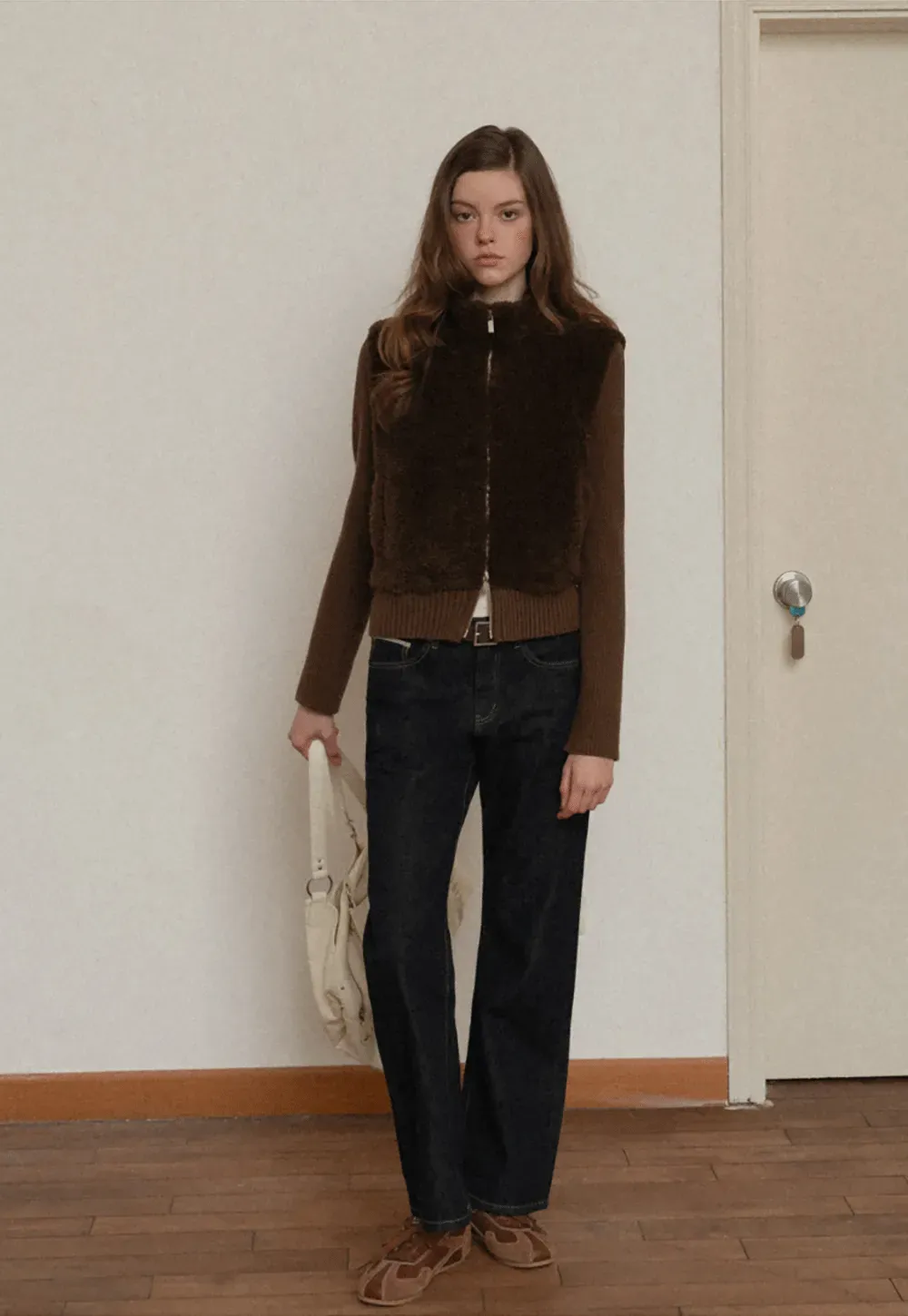 Faux Shearling Panel Knit Jacket