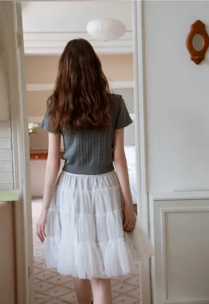 Women's Grey Ribbed Polo Shirt with Short Sleeves