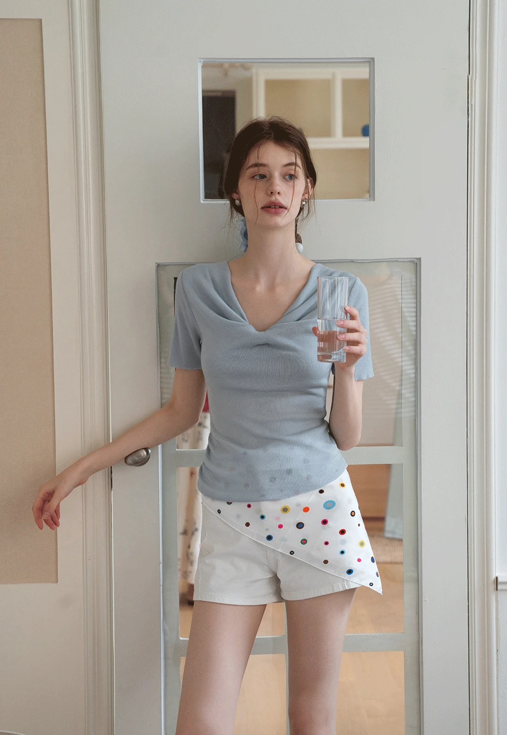 Women's Twist Neck Short Sleeve Knit Top