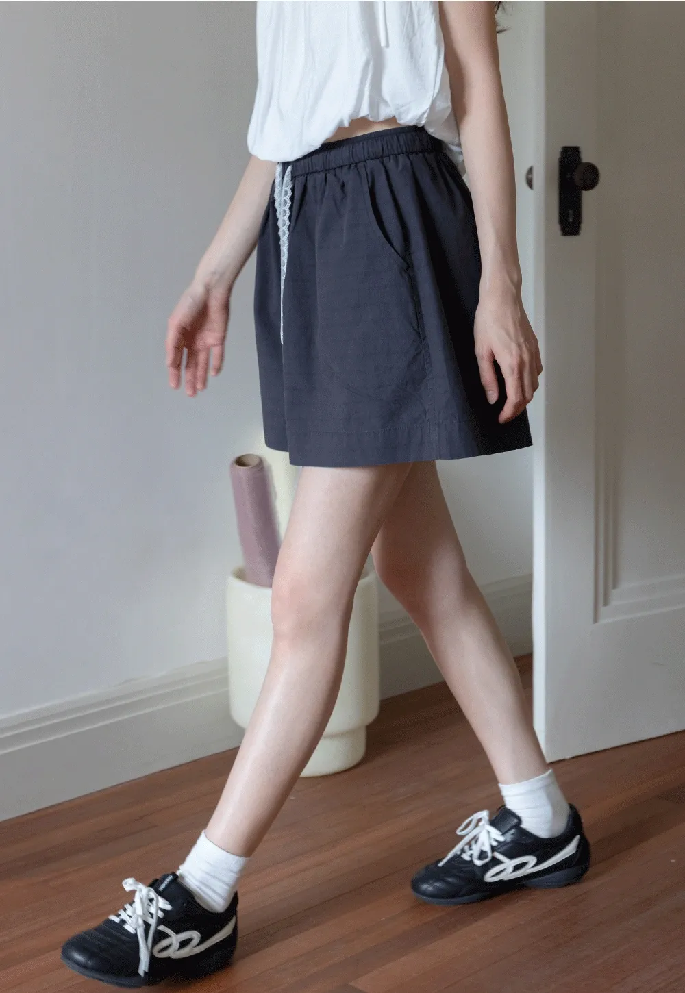 Contrast Drawstring Cotton Shorts