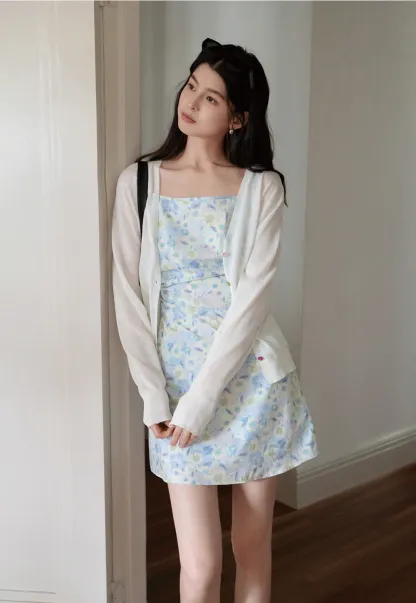 Women's V-Neck Knit Cardigan with Colorful Buttons