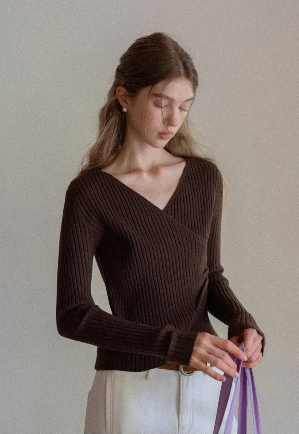 Ribbed Wrap Knit Top