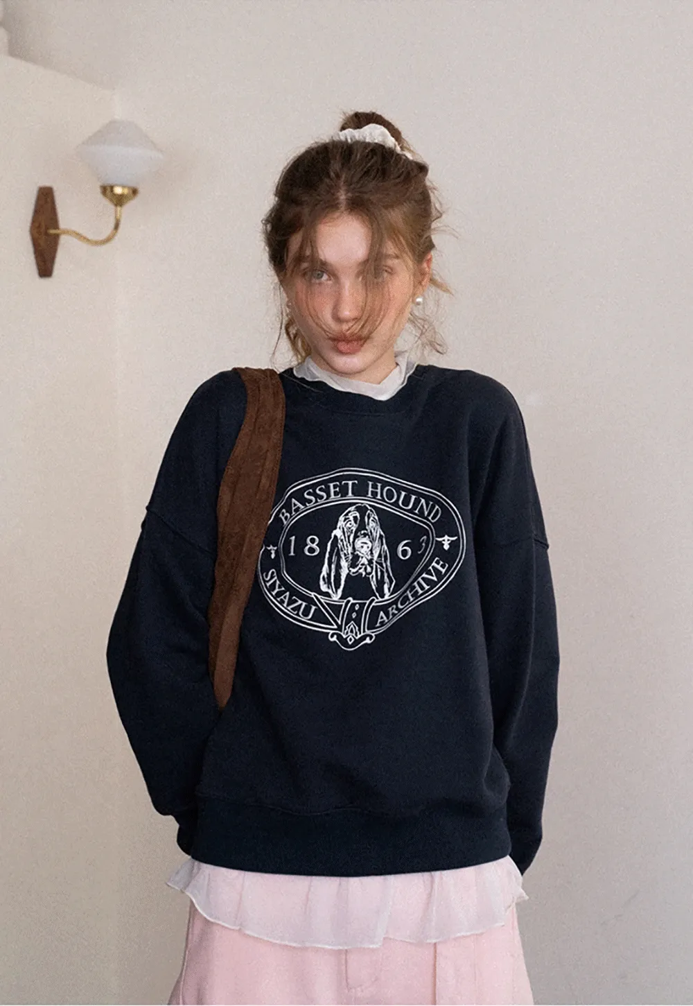 Dog Graphic Print Oversized Crew Neck Sweatshirt