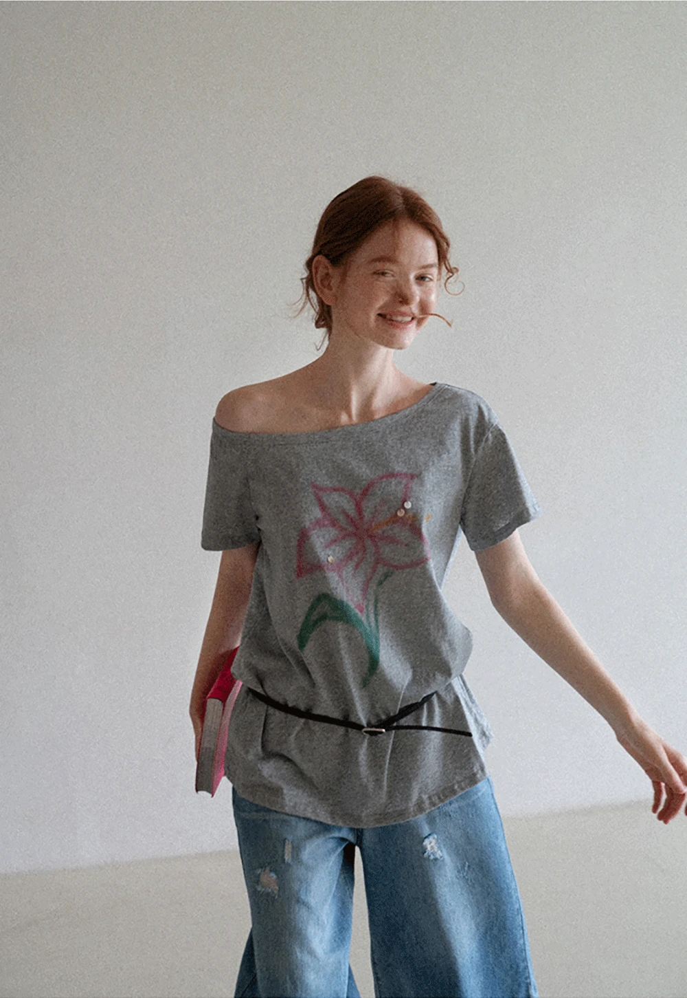 Off Shoulder Tee with Belt and Sequins