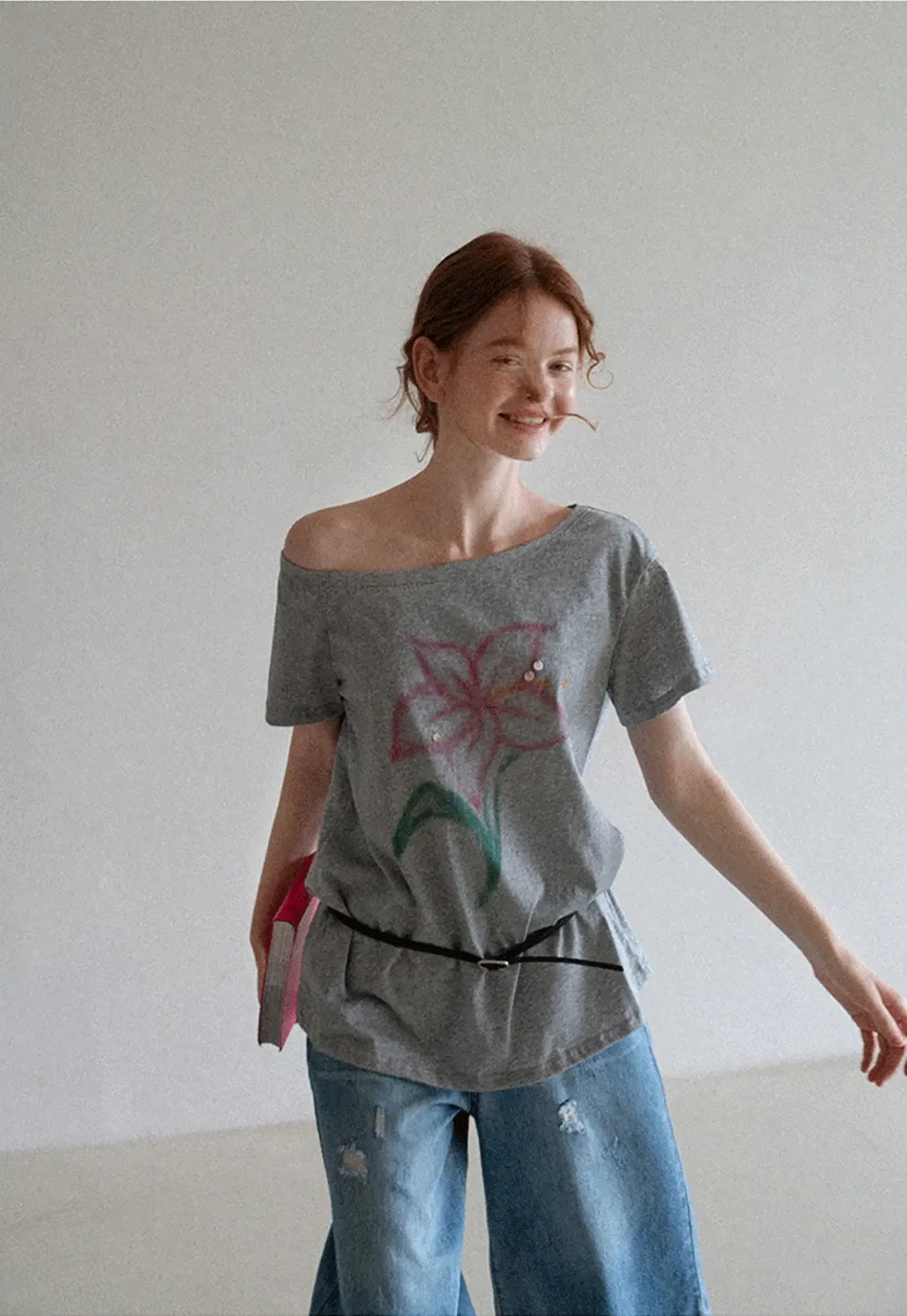 Off Shoulder Tee with Belt and Sequins