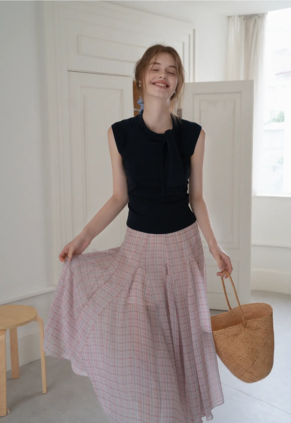 Women’s Plaid Chiffon Summer Midi Skirt