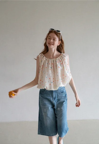 Polka Dot Sleeveless Tie Strap Top