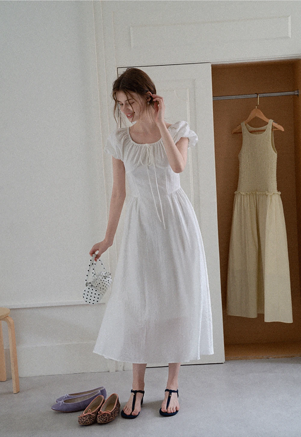 White Puff Sleeve Cottagecore Midi Dress