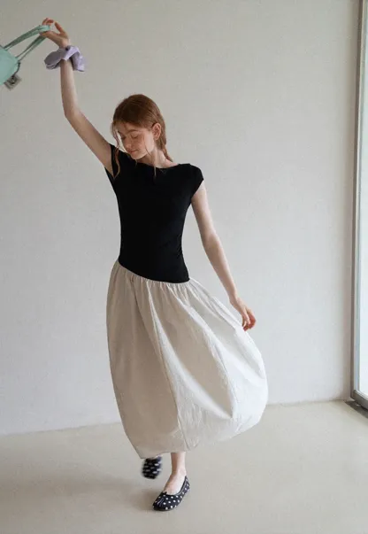 Women’s Colorblock Boat Neck A-Line Midi Dress
