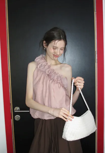 Women’s One Shoulder Ruffle Sleeveless Top