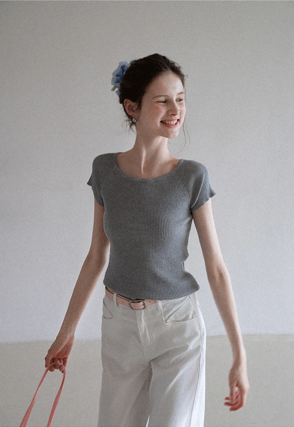 Women's Ribbed Knit Short Sleeve Top