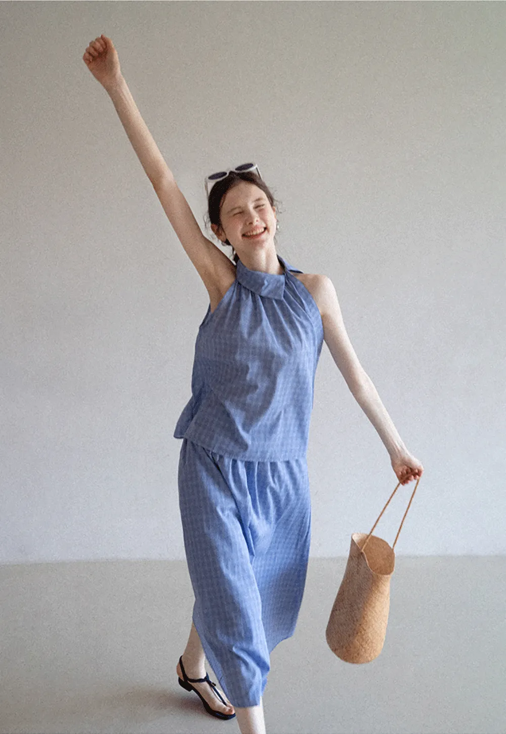 Gingham Halter Top & A-Line Skirt Set