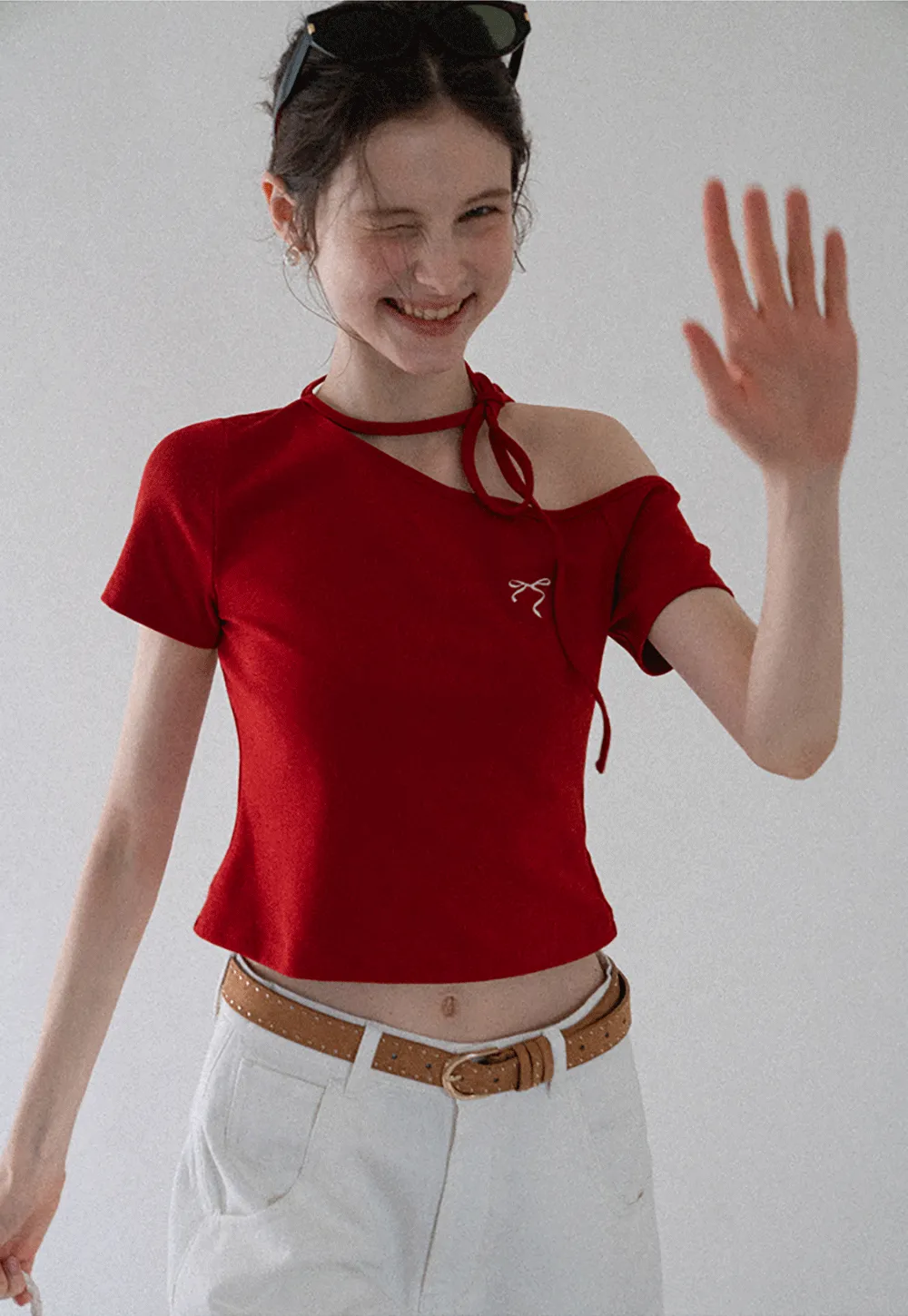 Asymmetric Tie Neck T-Shirt