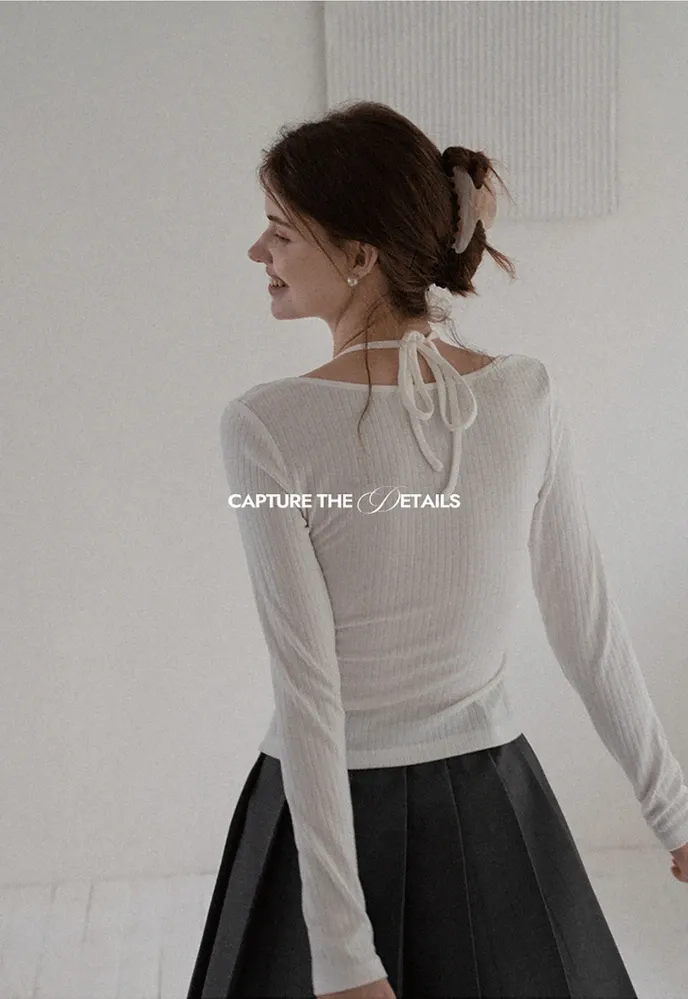 Long Sleeve Square Neck Halter Crop Top