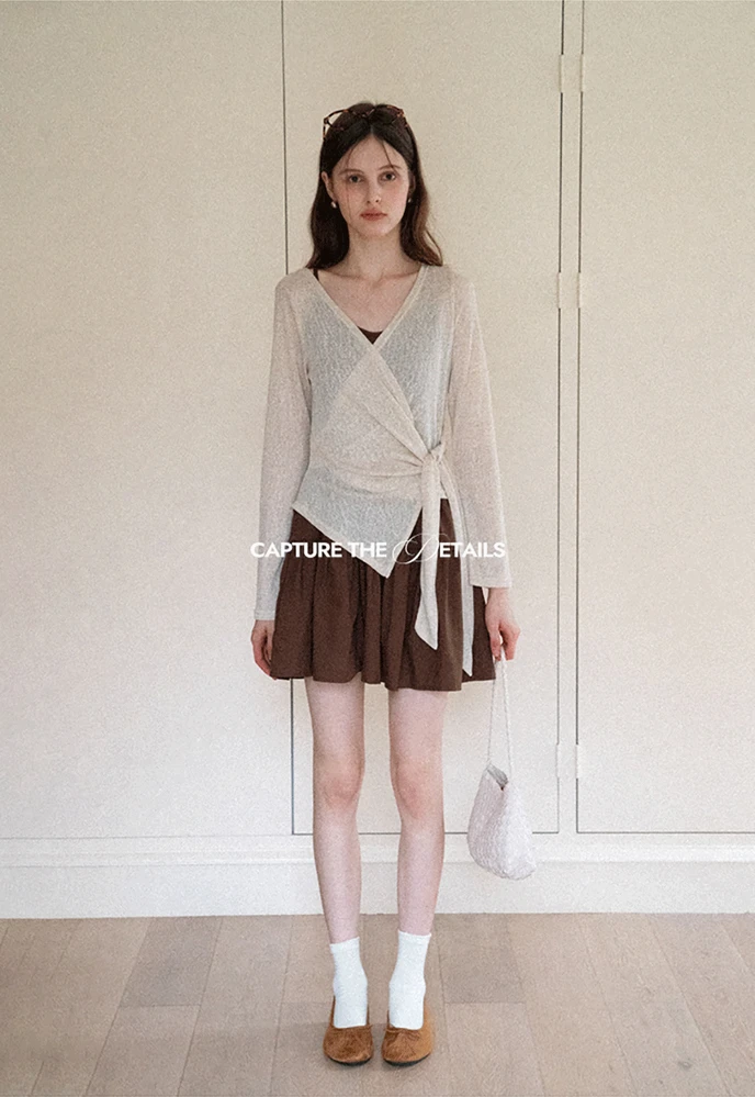 Wrap Tie Top & Tiered Cami Dress Set