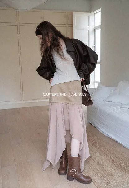 Patchwork Handkerchief-Hem Tie-Waist Skirt