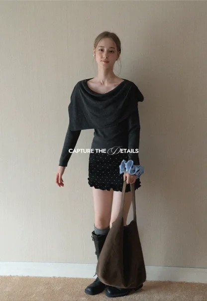 Womens Draped Cowl Neck Knit Top