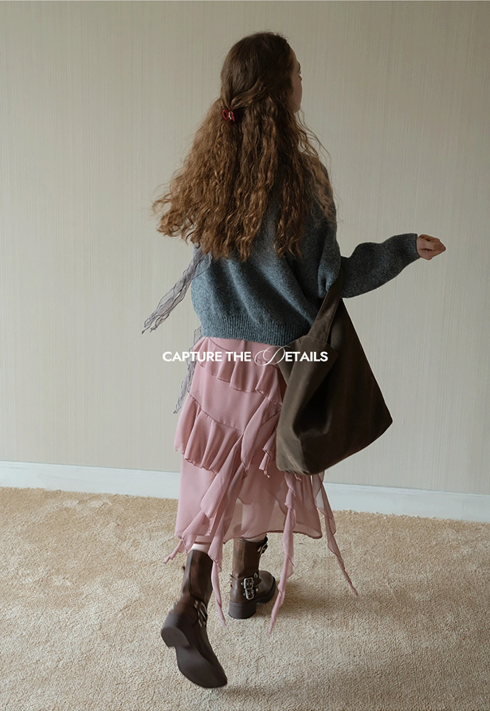 Womens Ruffle Layered Chiffon Midi Skirt