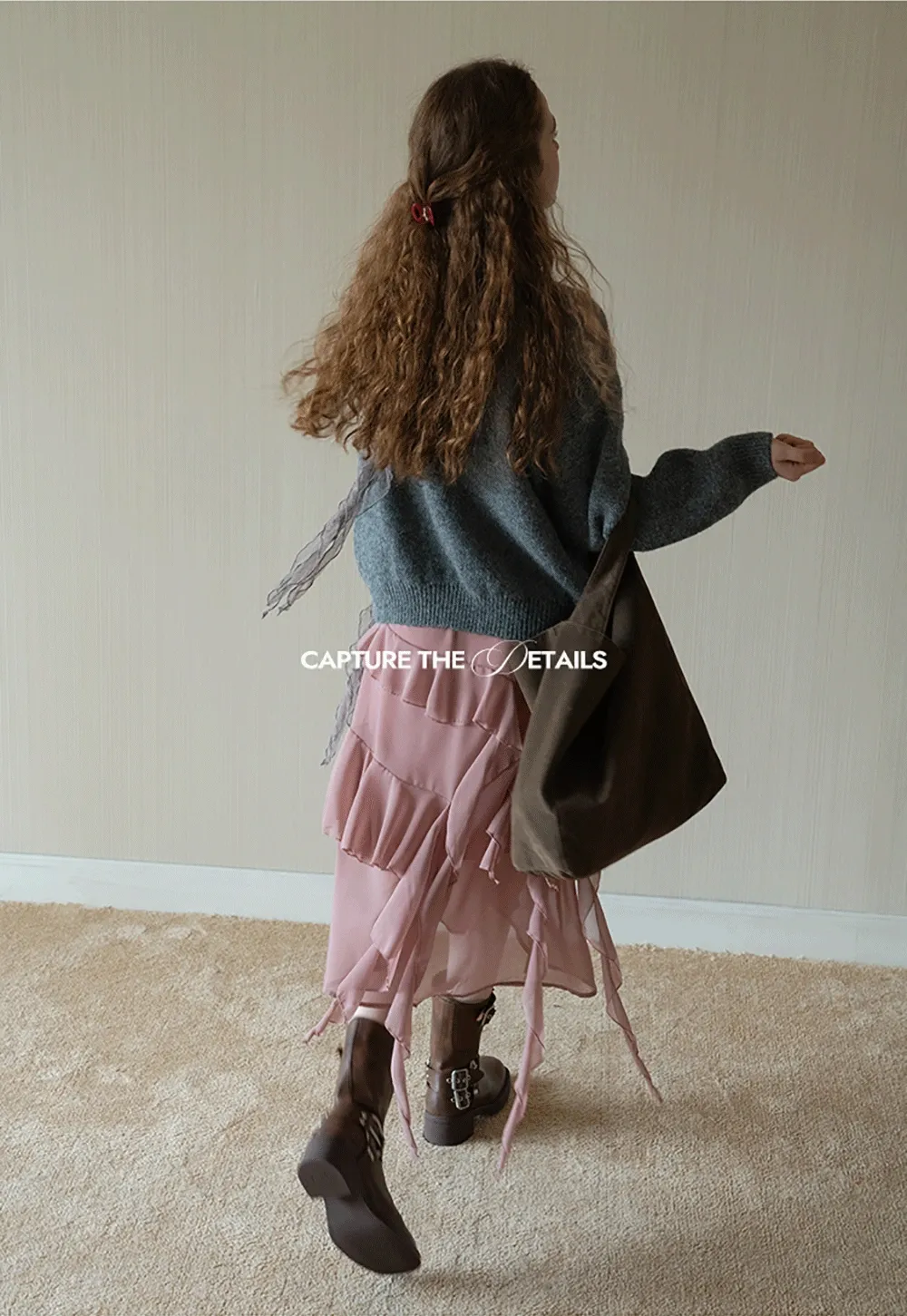 Womens Ruffle Layered Chiffon Midi Skirt