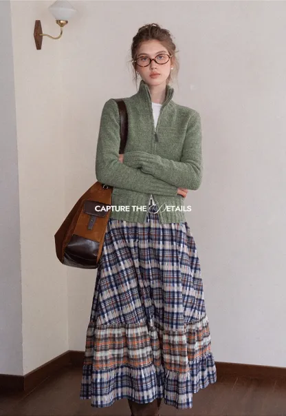 Women’s High Neck Zip Up Knit Cardigan